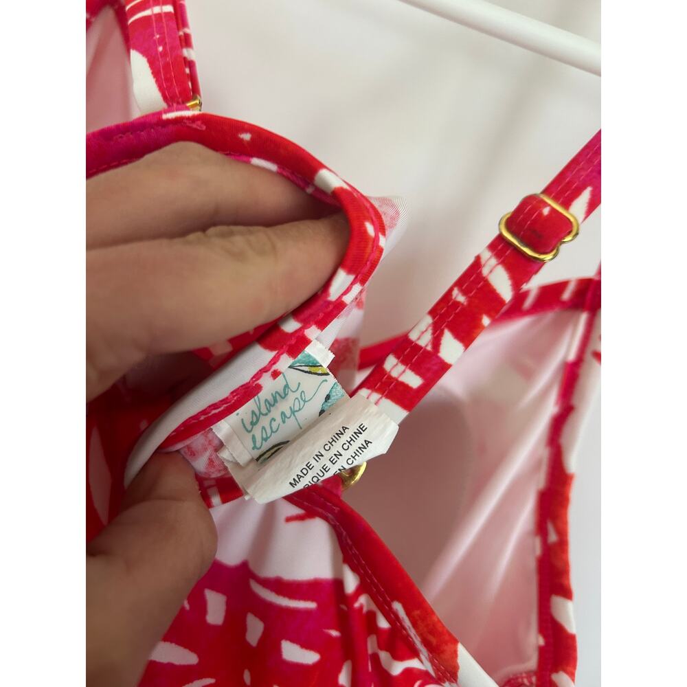 Island Escape Pink Floral Swim Dress Size 14 One Piece Swimsuit - Picture 6 of 8